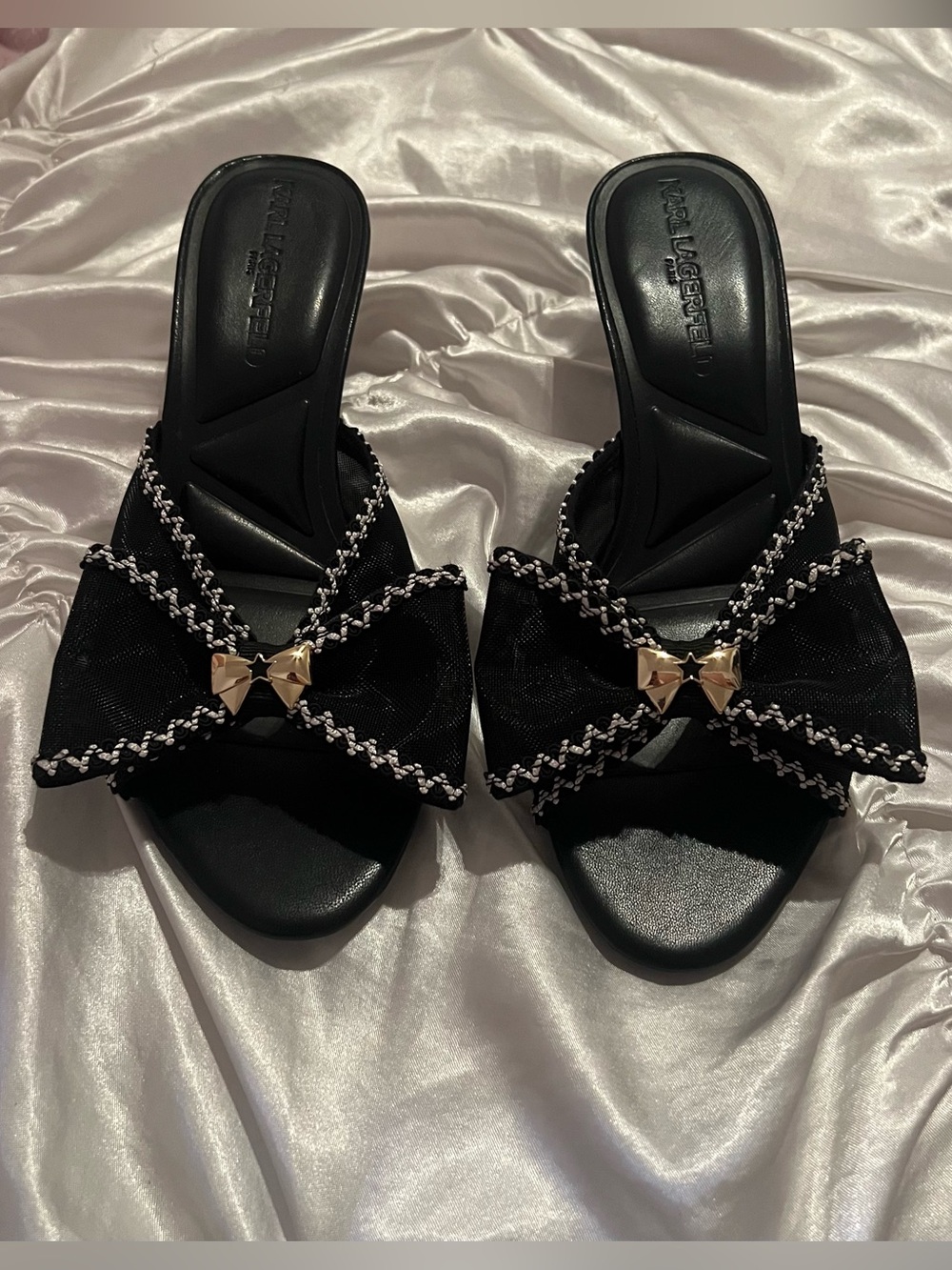 black Karl Lagerfeld Paris Damina bow Slip-On Dress Sandals